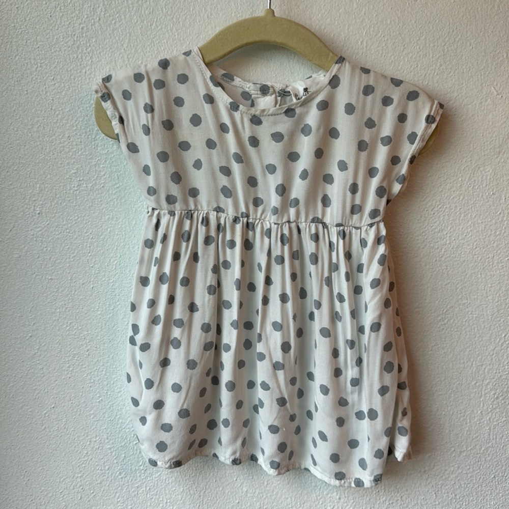 Le Petit Coco White Dress with Gray Dots & matching Diaper Cover Bloomer Set 9M